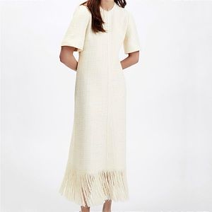 Zara textured weave tweed fringe midi dress